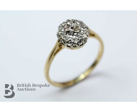 18ct gold and diamond ring, the ring set with approx 25 pts of eight-cut dias, size M+, approx 2.8 gms.