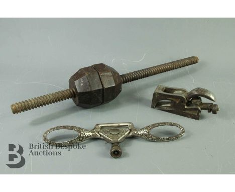 Vintage tools - including two Wickwram Preston patent lathes and a book press. (3)