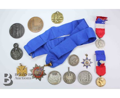 Miscellaneous medallions, including silver Royal Lifesaving Society 1937, silver and enamel Britannia-style medallion for ser