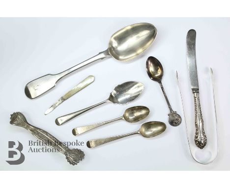 Miscellaneous silver, this lot comprises Victorian tablespoon London hallmark, dated 1866, silver handled butter knife, Georg