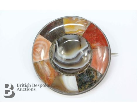 Scottish silver and agate mosaic brooch/pendant, approx 55 mm.&nbsp;Condition for this Lot - Sale 10/06/2020one stone has a h