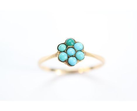 Vintage 9ct turquoise cluster ring, size N, approx 1.2 gms.