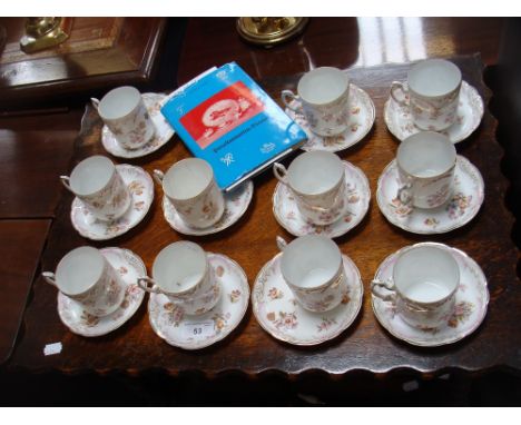 A collection of Dresden coffee cups and saucers, decorated with floral sprays