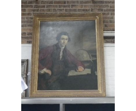 A large reproduction oil on canvas portrait in the 18th century style in a heavy gilt frame