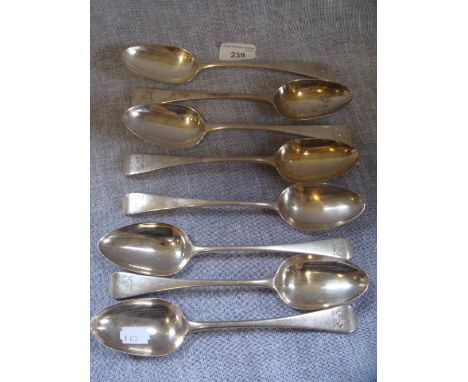 A set of seven George III silver tablespoons with engraved cornucopia and ribbon-tie crest