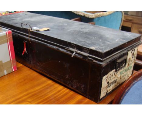 A Japanned tin serviceman's trunk