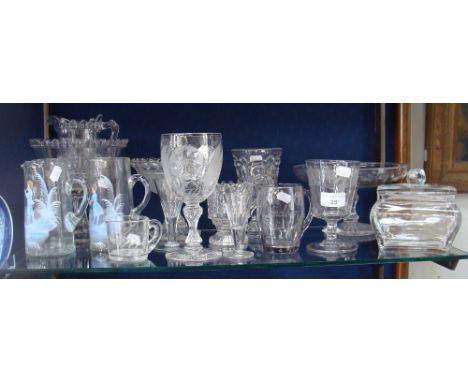 Two Victorian Mary Gregory style jugs and a collection of 19th century glassware and similar