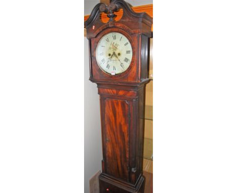 An early 19th century mahogany longcase clock, the circular painted dial signed T. Mawkes of Derby, with twin winding holes, 