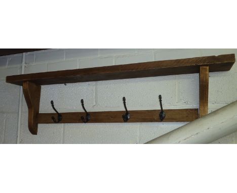 Pine wall shelf with hanging coat hooks