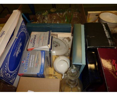Selection of crystal ware in original boxes, Lurpack Douglas toast rack and butter dish, decanter 