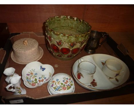 5 pieces of Aynsley cottage garden, Sylvac cheese dish and stand, Studio pottery jardiniere, 3 pieces of Royal Worcester Eves