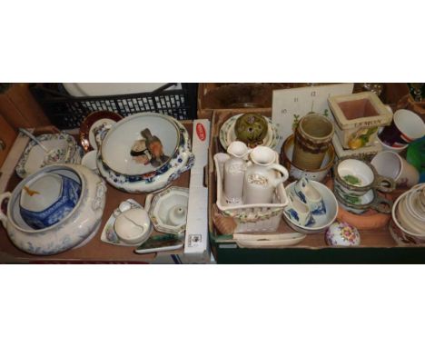 2 boxes of assorted ceramics inc Ripon tea caddy, lamp base, soup tureen etc