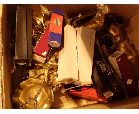 Collection of vintage brass and silver plated cutlery