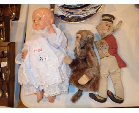 Made in Japan plastic doll monkey glove puppet and a Sunny Jim Doll