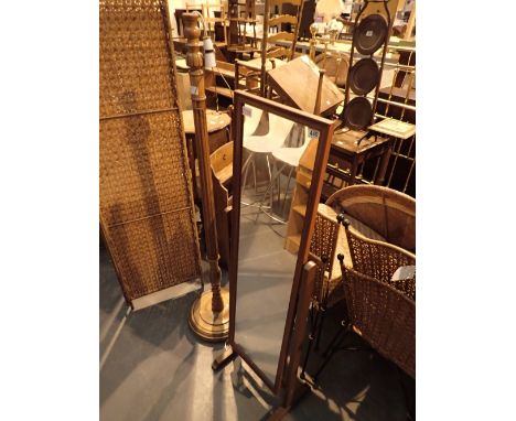 Pine framed Cheval mirror 122 x 32 cm wooden standard lamp with fluted column 