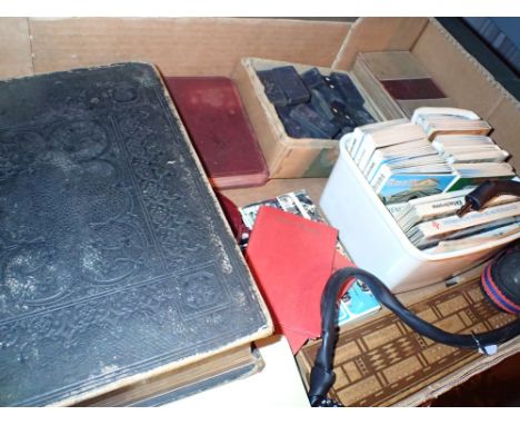 Box containing 19thC bible cribbage board etc 