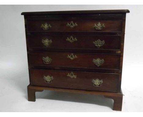 Mahogany chest of four full width drawers on bracket feet, 82cms wide  