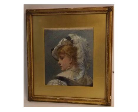 J R, monogrammed watercolour, Head and shoulders portrait of a young lady, 9 = x 8ins  