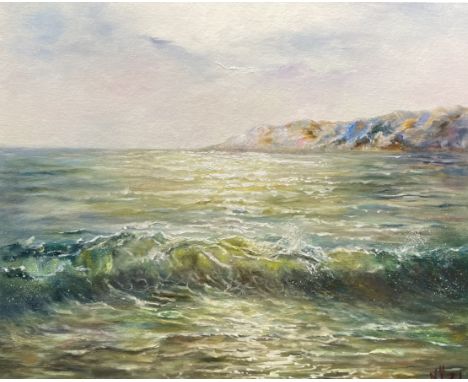 Nadine Yarr, "Menabilly Wave", oil on canvas, 51 x 41cm, c. 2021. Inspired by and painted in Cornwall. I love the power of th