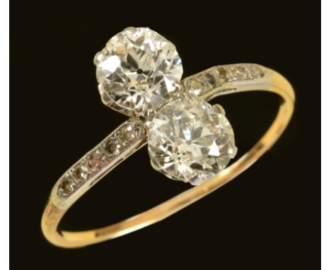 A Diamond two-stone Ring claw-set old-cut stones, rose-cut stones to shoulders (one missing) A/F