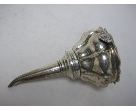 A William IV silver Wine Funnel with ogee bowl engraved cockerel crest, scallop hook, London 1834