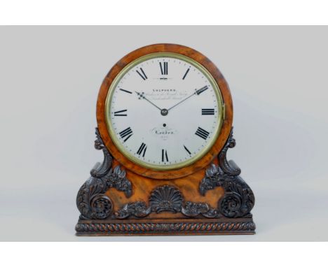 A Regency mahogany cased Bracket Clock with circular silvered dial inscribed Shepherd, Maker to the Royal Navy, 53 Leadenhall