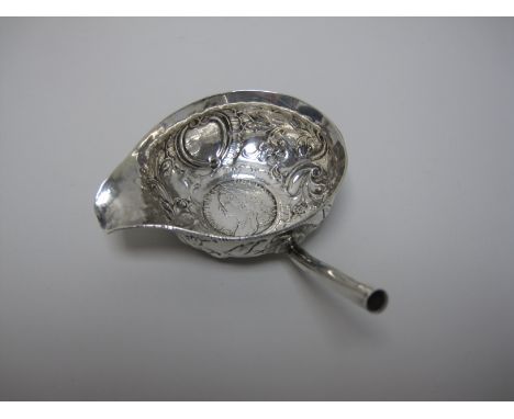 A George III silver Toddy Ladle Bowl with floral embossing and inset George II silver coin 1758, London 1785