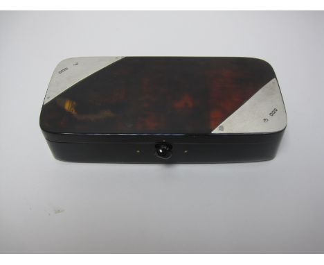 An Edward VII silver mounted faux tortoiseshell Playing Card Case, London 1909, containing original playing cards and later d
