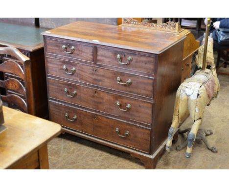 An antique mahogany Chest of two short and three long graduated drawers on bracket feet, 3ft 3in W x 3ft H