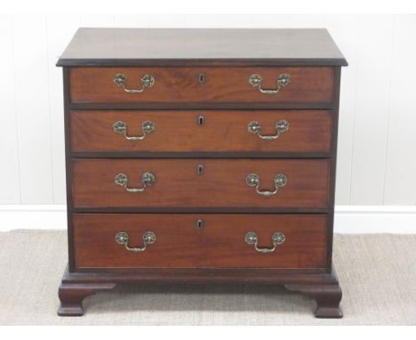 A George III mahogany Chest of four long graduated drawers on ogee bracket feet, 2ft 9in