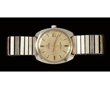 A Gentleman's Omega Seamaster Cosmic Wristwatch the silvered dial with hourly baton markers, sweep seconds hand and date aper