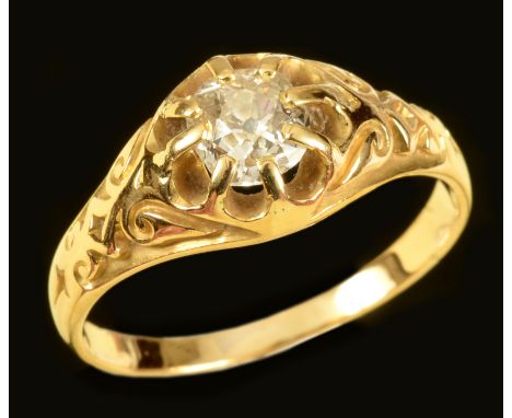 A Diamond single stone Ring claw-set old-cut stone in carved mount, ring size J 1/2 and a 22ct gold Wedding Band approx 3.8gm