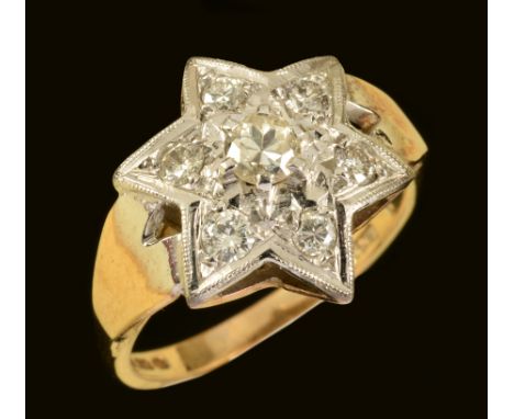 A Diamond Star Cluster Ring millegrain-set brilliant-cut stones in 9ct gold, ring size M 1/2