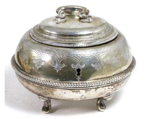 A Continental white metal caddy, stamped 750 and other indistinct marks, 15cm wide, 9ozt