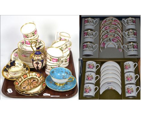 A tray of ceramics including Royal Crown Derby Imari, Coalport and Royal Worcester together with two boxed Royal Worcester se