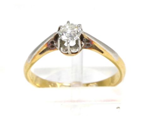 A 22 carat gold solitaire diamond ring, an old cut diamond in a claw setting, to an extended under bezel, estimated diamond w