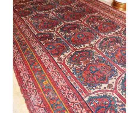Oriental carpet 20th centurydecorated with plant and floral patterns on a multicolored background, wears and defects507x220 c