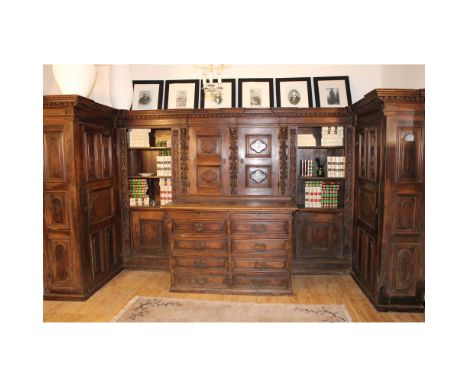 Antique walnut sacristy furniture Italy, 17th-18th century.composed of wardrobe-bookcase and chest of drawers, wooden structu