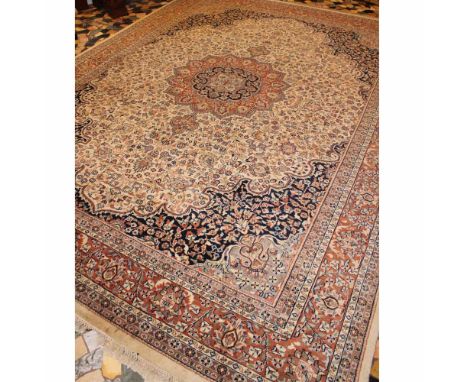 Oriental carpet 20th centurydecorated with floral and vegetal patterns on a multicolor background, slight defects366x276 cm.