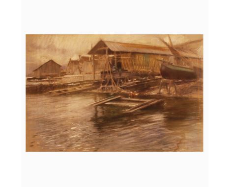 Adolf Hirémy-Hirschl Timisoara, 1860 - Rome, 1933"Port scene", pastel on paper, within wooden frame, signed and dated on the 