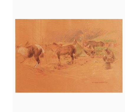 Adolf Hirémy-Hirschl Timisoara, 1860 - Rome, 1933"Landscape with characters and animals", pastel on paper, within wooden fram