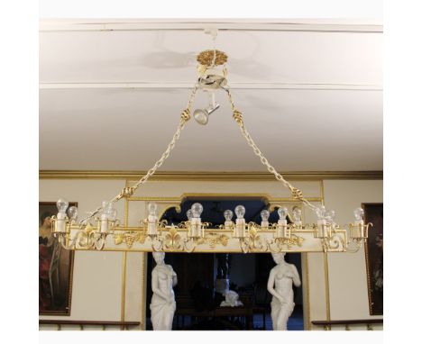 Sixteen-light chandelier in lacquered and gilded metal Italy, 20th centurydecorated with bunches of grapes and vine leaves, v
