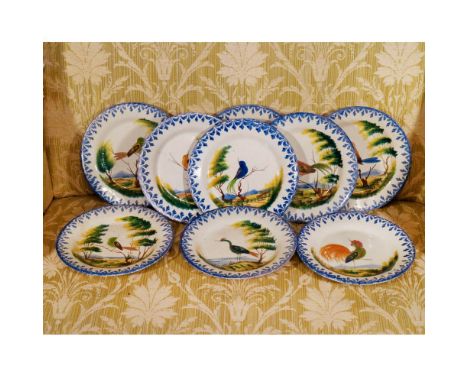 Nine glazed ceramic plates Nove Bassano, 20th centurypolychrome decorations with birds and landscapes, defectsd.24 cm.