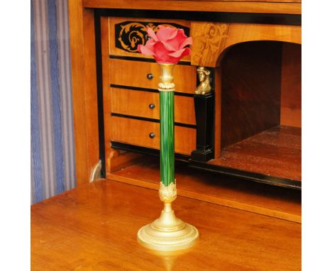 Golden and painted bronze candlestick Italy, 20th centurybody decorated with palmettes and Empire-style motifsh. 36 cm.