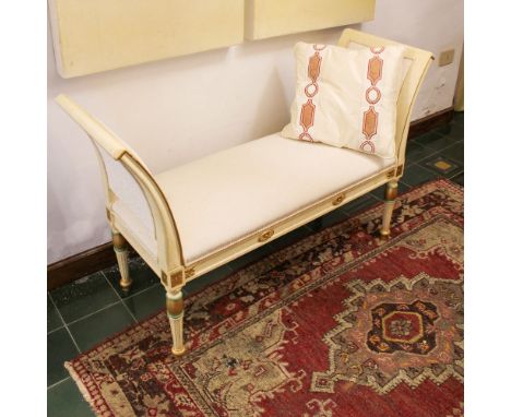 Lacquered and gilded wood bench Italy, 20th centurywavy line structure decorated with plant elements, turned and grooved legs