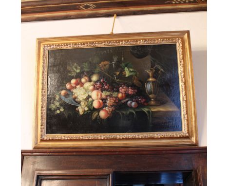 Italian painter 20th century"Still life of fruit", oil on canvas, within gilded wooden frame, signed at the bottom right corn