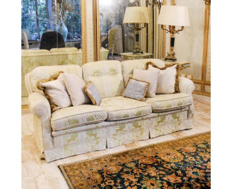 Three seater sofa Italy, 20th centuryfully covered and padded in fabric, defects90x210x60 cm.
