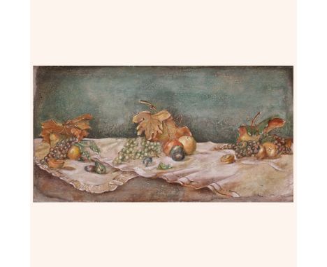 Italian painter 20th century"Still life of fruit", mixed technique on canvas61x120 cm.