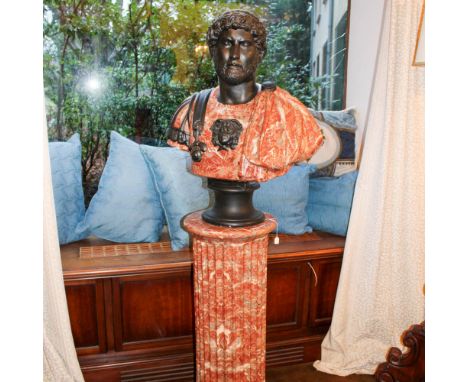 Ceramic portrait bust Italy, 20th centurydecorated to simulate the marble depicting the Roman emperor Hadrian resting on a co