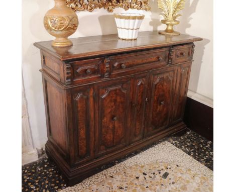 Walnut sideboard Italy, 18th centurythree drawers front and two doors below with bronze handles107x144x52 cm.